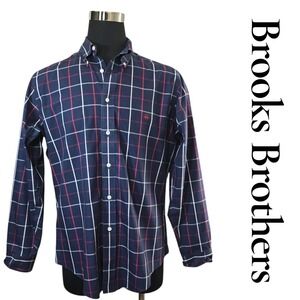 Brooks‎ Brothers Regent Original Shirt Men's L Navy Red White Plaid Button Down